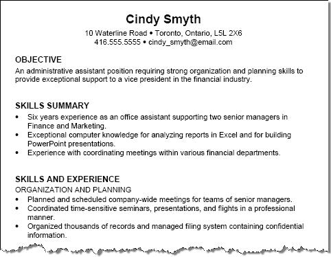 example resume with no photo